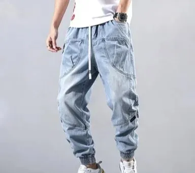Jean élastique de rue pour hommes, pantalon Cargo en Denim, couleur unie, multi-poches, décontracté, taille moyenne, tenue quotidienne, jogging — image 11