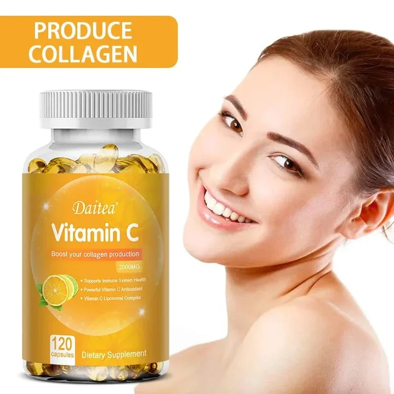 La vitamina C 2000 Mg favorisce la produzione di collagene Integratore alimentare liposomiale di vitamina C Non OGM e senza glutine Vegetariano — image 1