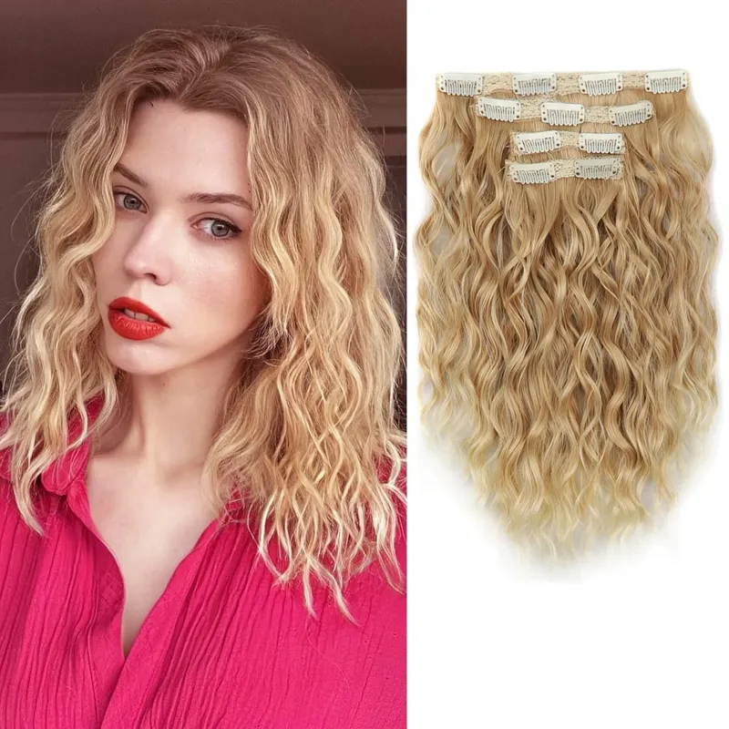 Estensioni dei capelli sintetici 4 pezzi 14 pollici corti ricci ondulati marrone biondo colore trama invisibile del pizzo posticci morbidi naturali per le donne — image 12