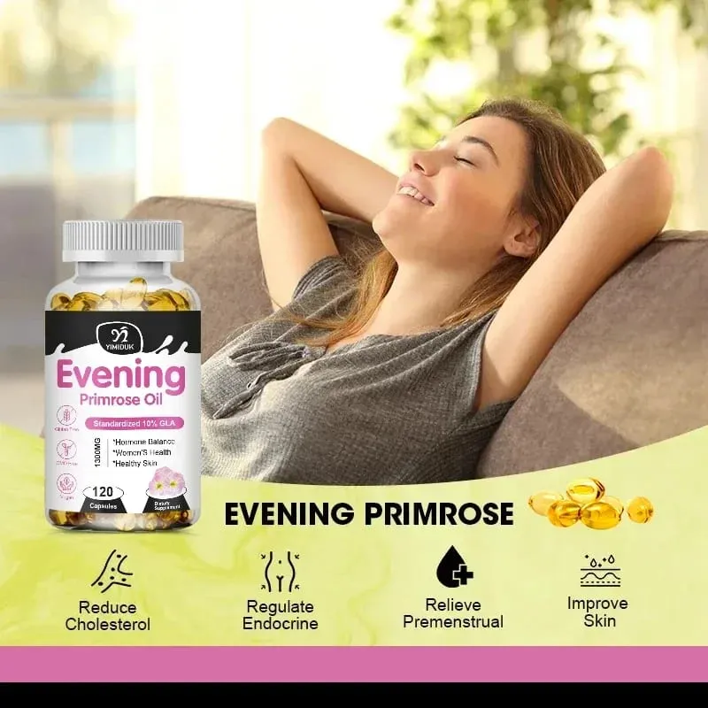 Evening Primrose Oil 1300mg with Rich GLA & Essential Nutrients Balance Hormones Support Women's Comfort & Enhance Skin Health