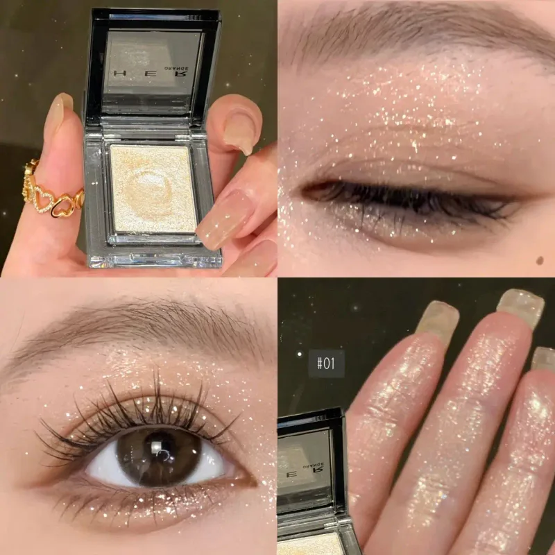 Monokrom blå metallisk øjenskygge diamant glitter grøn øjenskygge highlighter palet funklende perleskinnende lilla øjenmakeup — image 9