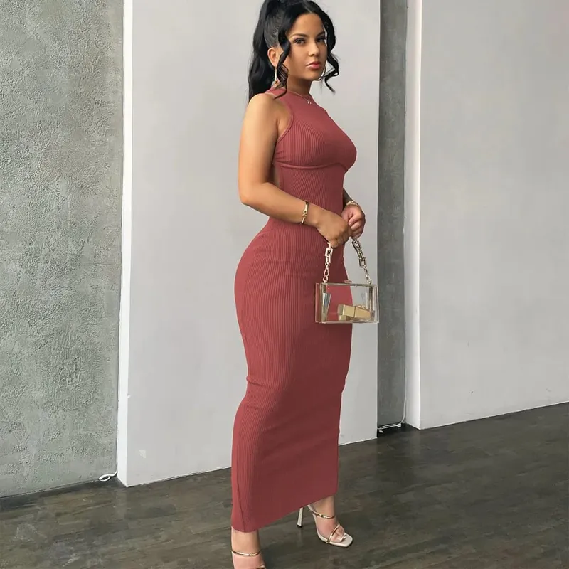 Hugcitar Ribbed Solid Hollow Out Tanpa Belakang Tanpa Lengan Seksi Celah Pakaian Mini Bodycon 2025 Musim Bunga Pakaian Wanita Pesta Elegan Y2K — image 8