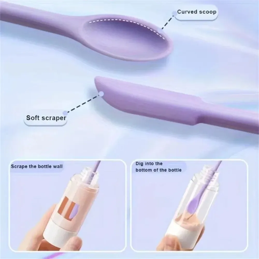 3 pçs espátula de silicone de cabeça dupla escova macia colher de escavação cosmética alongada jam raspagem colheres de maquiagem portátil conjunto — image 3