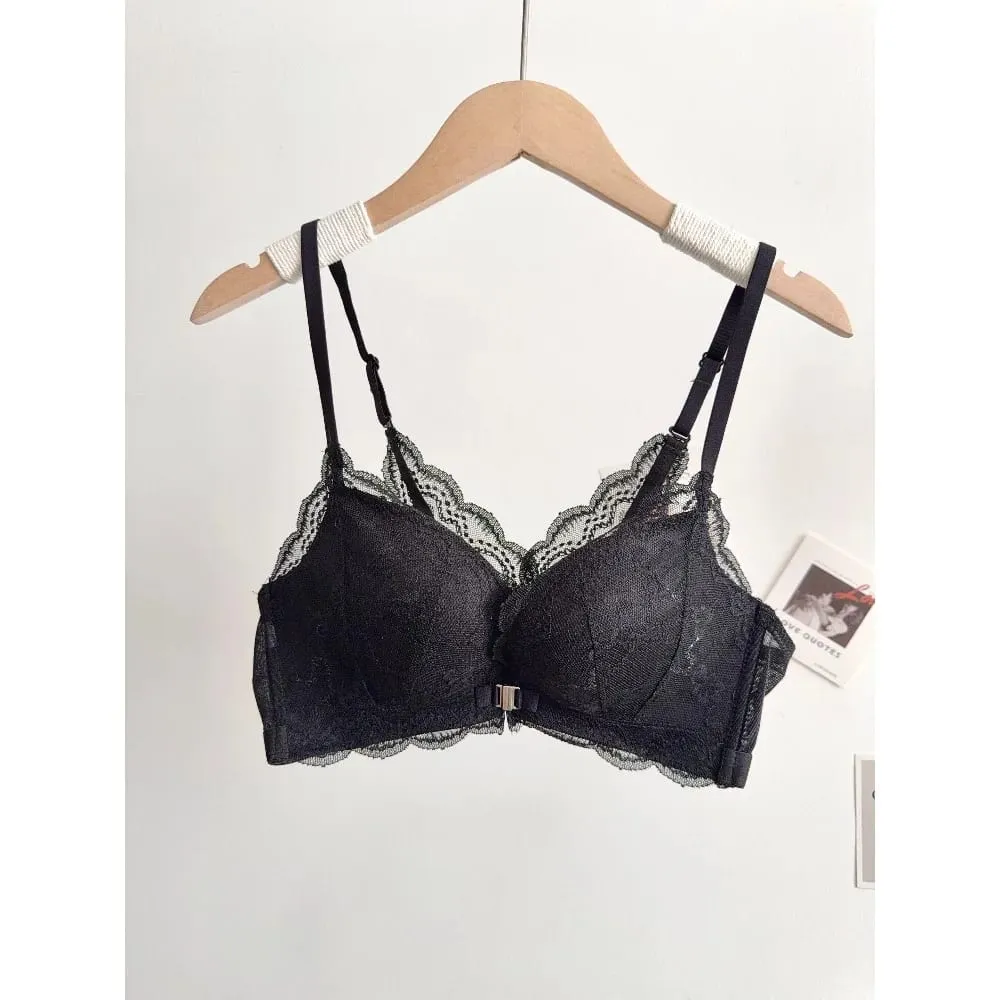 Set reggiseno in pizzo da donna con busto piccolo chiusura frontale senza fili bellissimo reggiseno push-up sul retro morbido intimo quotidiano taglia 32‑38AB — image 7