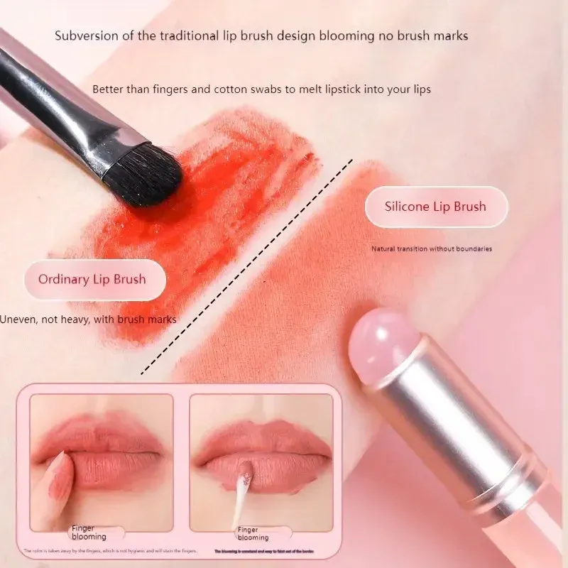 Pincel de labios de silicona, pinceles para difuminar de cabeza redonda pequeña, pincel de labios cubierto a prueba de polvo, herramientas de maquillaje corrector de lápiz labial multifuncional — image 2