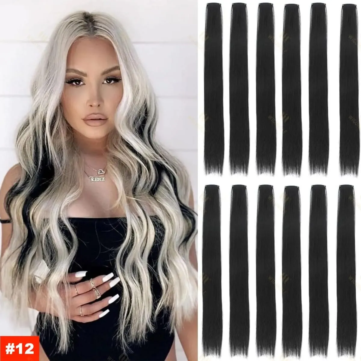 2026 สี Highlight Hair Extensions 22 นิ้วสายรุ้งสังเคราะห์ยาวตรง Hairpieces สีม่วงสีชมพูสีฟ้าสำหรับหญิงสาวเด็ก — image 12