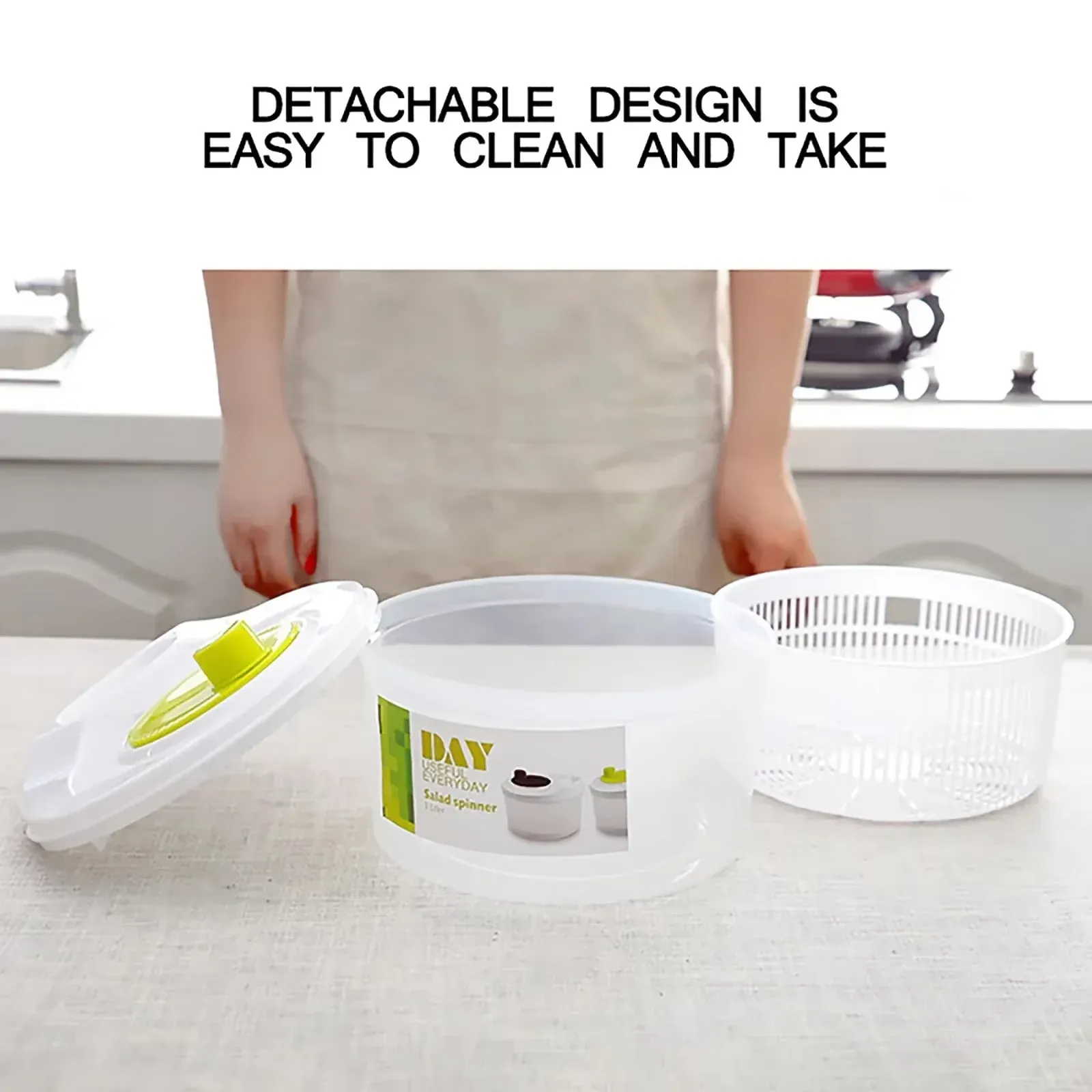 Centrifuga per insalata, lattuga, lavatrice, asciugatrice, scolapiatti, frutta e verdura, filtro per lavare e asciugare le verdure in foglia, utensili da cucina. — image 3