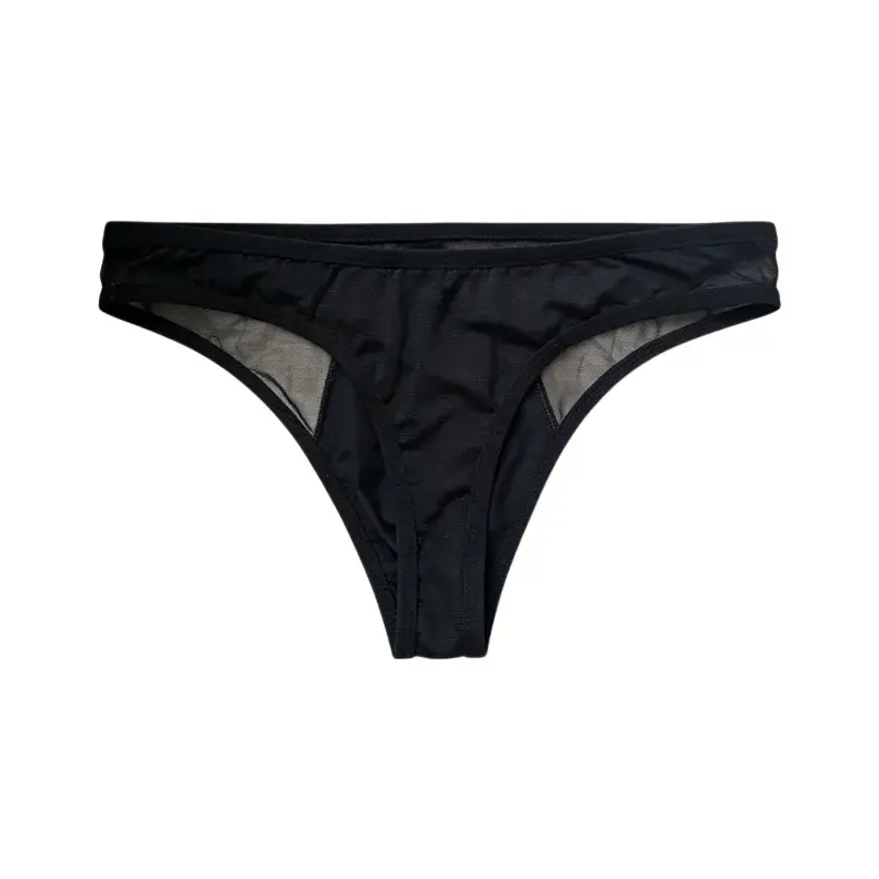 เซ็กซี่ชาย Low Rise สามเหลี่ยมชุดชั้นใน PU หนังด้านหน้า Spliced ​​Breathable ตาข่ายด้านโปร่งใสกางเกง T-back