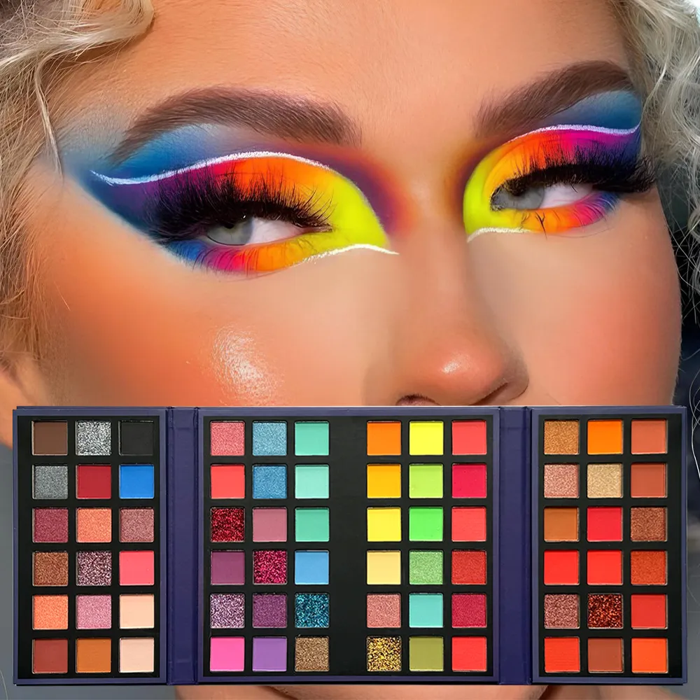 Paleta de sombras de ojos de 72 colores con 8 Uds. De brochas de maquillaje, brillo mate, Kit de maquillaje de sombra de ojos de colores brillantes para escenario de fiesta — image 2