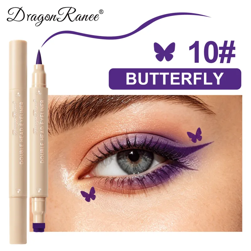 Dobbelt hoved stempel flydende eyeliner Smudsikker hurtigtørrende vandtæt 2 i 1 farverig kærlighedsstjerne sommerfugl øjenlinje blyant makeup