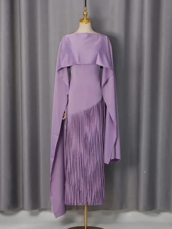 Gaun Chic Rumbai Sambungan Longgar Solid untuk Wanita Gaun Elegan Mewah Tanpa Lengan Leher O Fashion Musim Panas Wanita Baru — image 5