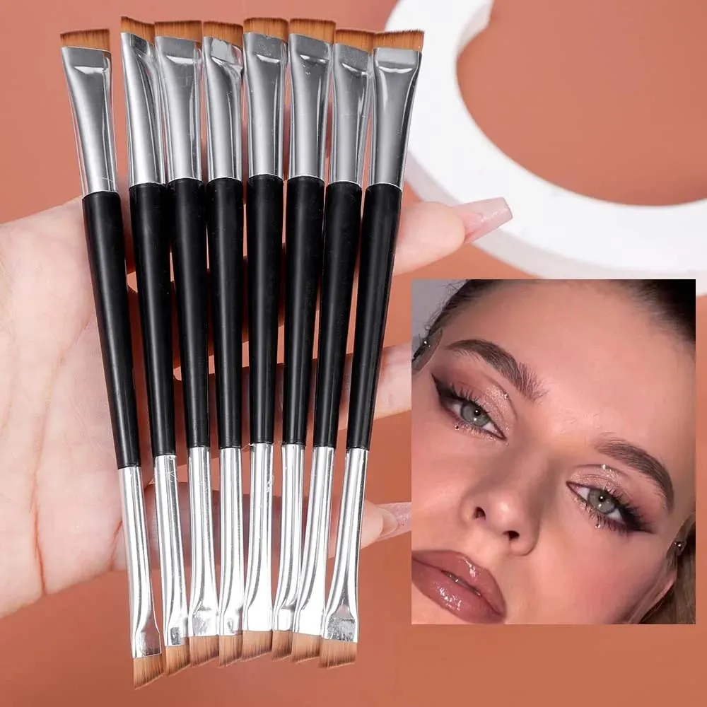 Professionele Wenkbrauwborstel Eyeliner Schuine platte kop Eyeliner Wenkbrauwcontour Make-up kwasten Dubbele kop Make-up gereedschap 15 stuks