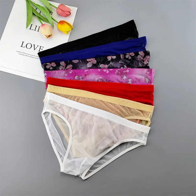 남성용 5pcs 투명 메쉬 속옷 울트라 얇은 관점 미드 라이즈 남성 파우치 슬립 옴므 팬티 플러스 사이즈 — image 7
