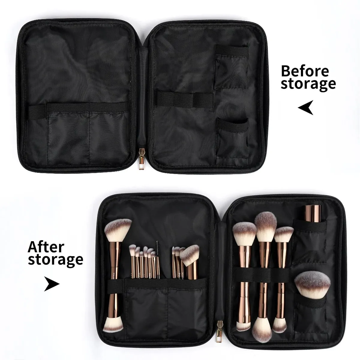 Kit Kuas Rias Pro 20 Buah Kuas dengan Tas Penyimpanan Alas Bedak Ujung Ganda Kuas Eyeshadow Blush Kit Pencampur Kecantikan — image 3