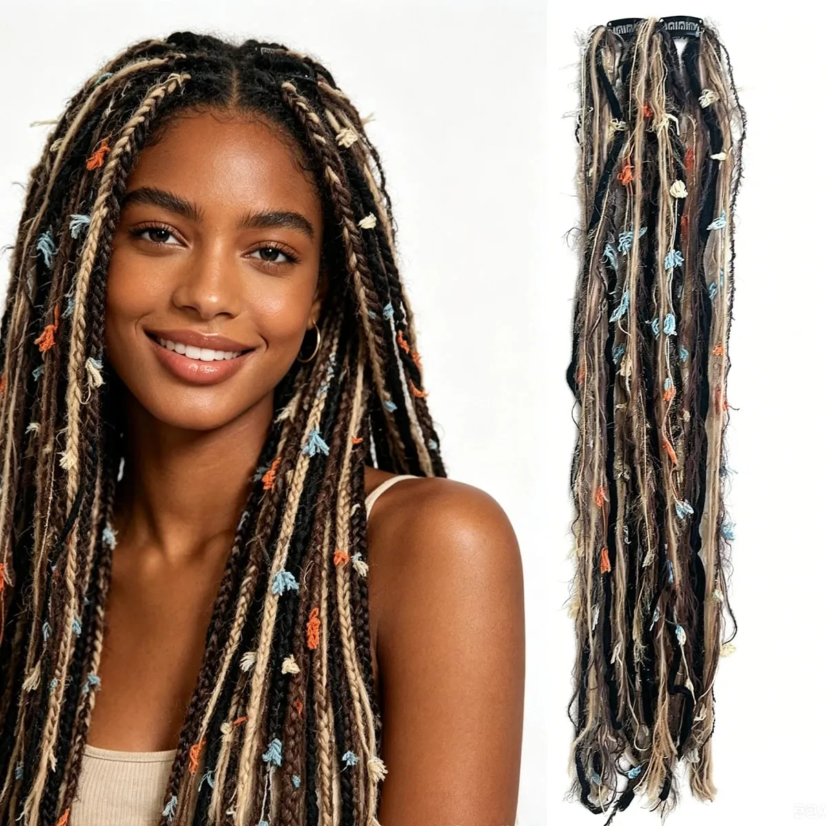 Sintetico 2 pezzi filato di lana Dreadlock clip estensioni dei capelli Maillard lungo Boho nappa colorata trecce vintage capelli per donna — image 7