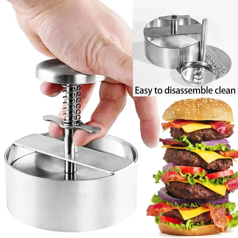 2025 Pembuat Hamburger Patty Hamburger 304 Penekan Burger Anti Lengket Baja Tahan Karat untuk Membuat Roti Daging dan Burger Tipis — image 4