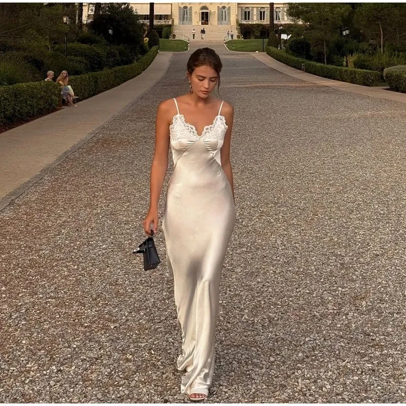 Koronkowa patchworkowa chusta damska sukienka seksowna solidna dekolt w serek bez rękawów Backless plama kobieca sukienka Maxi 2026 eleganckie letnie sukienki na przyjęcie — image 4