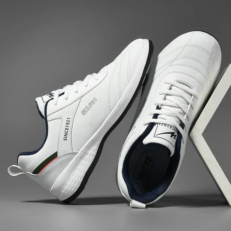 Double Star Men's White Leather รองเท้าผ้าใบลำลองน้ำหนักเบาระบายอากาศได้ลื่นรองเท้ากีฬาที่เดิน — image 4