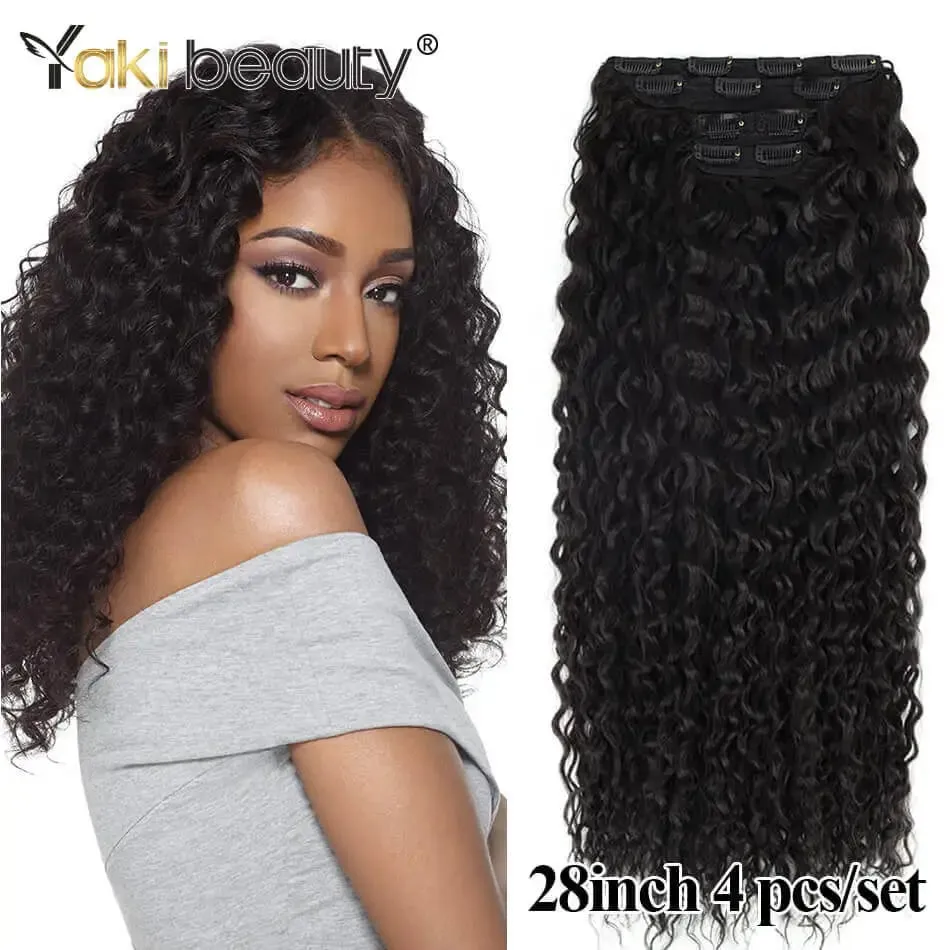 Synthetische verworrene lockige Clip-in-Haarverlängerungen, superlange Wasserwellen-Clip-in-Haare, 160 Gramm, 4 Stück, Ganzkopf-Haarteile — image 8