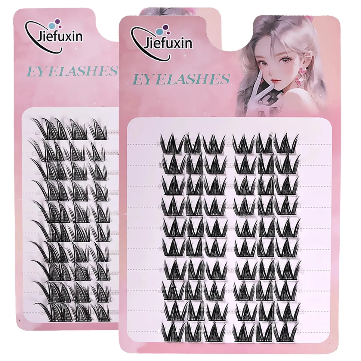 Tapered Thick Fox Eye Manga Cluster Lashes Jiefuxin Large Capacity Tray DIY Segmented Individual Self-Graft Lash Extensions — image 4
