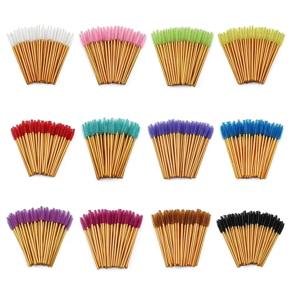 50Pcs Einweg Wimpern Make-Up Pinsel Mascara Zauberstäbe Gold Mini Wimpern Pinsel Kurze Augenbrauen Kamm Wimpern Verlängerung Werkzeug — image 1