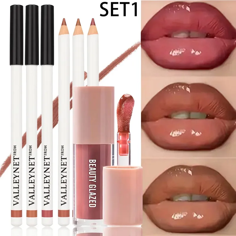 4 keping/set Kombo Bibir: 3 Keping Pelapik Bibir Matte + 1 Minyak Bibir Matte Kalis Air Baldu Tahan Lama Sesuai untuk Solekan Setiap Hari