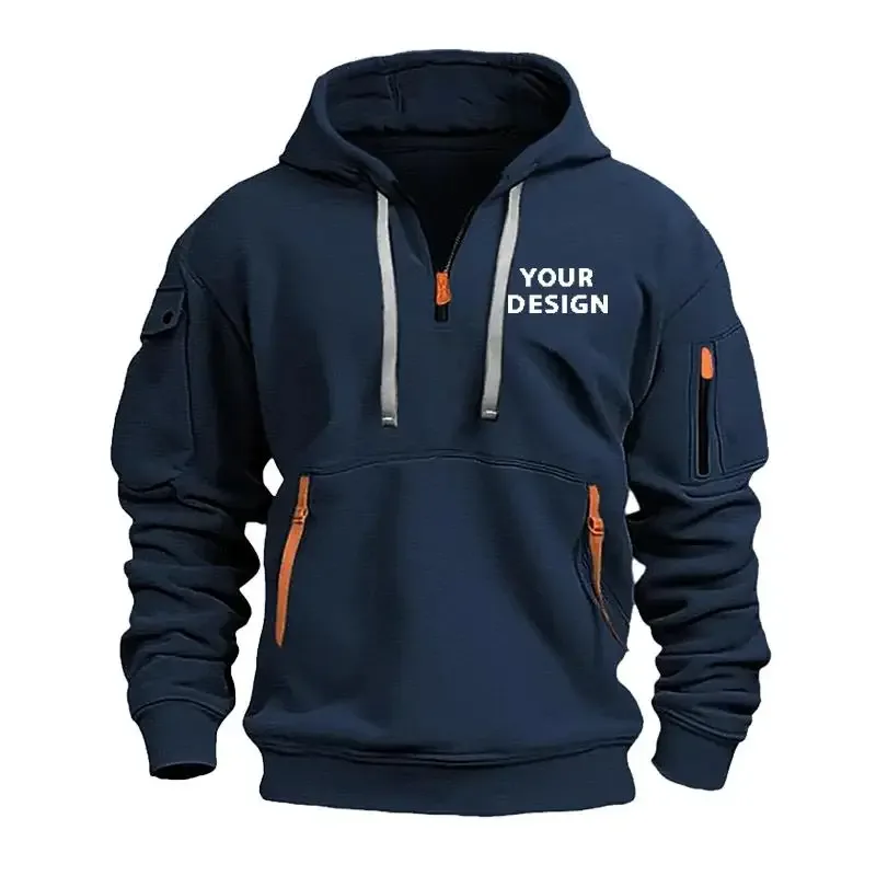 Sudadera informal holgada con bolsillo en el brazo y cremallera deportiva para hombre, nuevo europeo, personaliza tu logotipo, chaqueta con capucha y hombros caídos — image 2