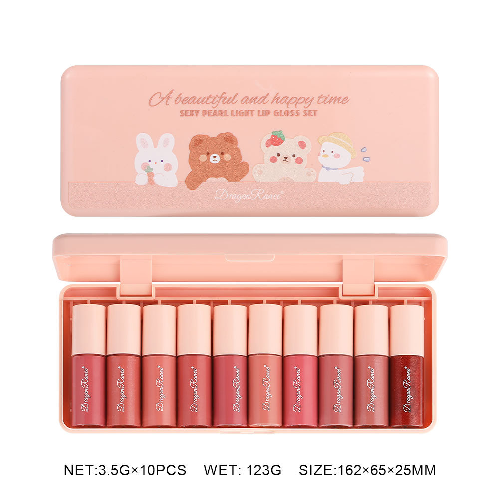 10 Pz/scatola Mini Lip Gloss Set Impermeabile Del Fumetto Lip Smalto di Lunga Durata Idratante Specchio Rossetto Liquido Cosmetico Labbra Trucco — image 6