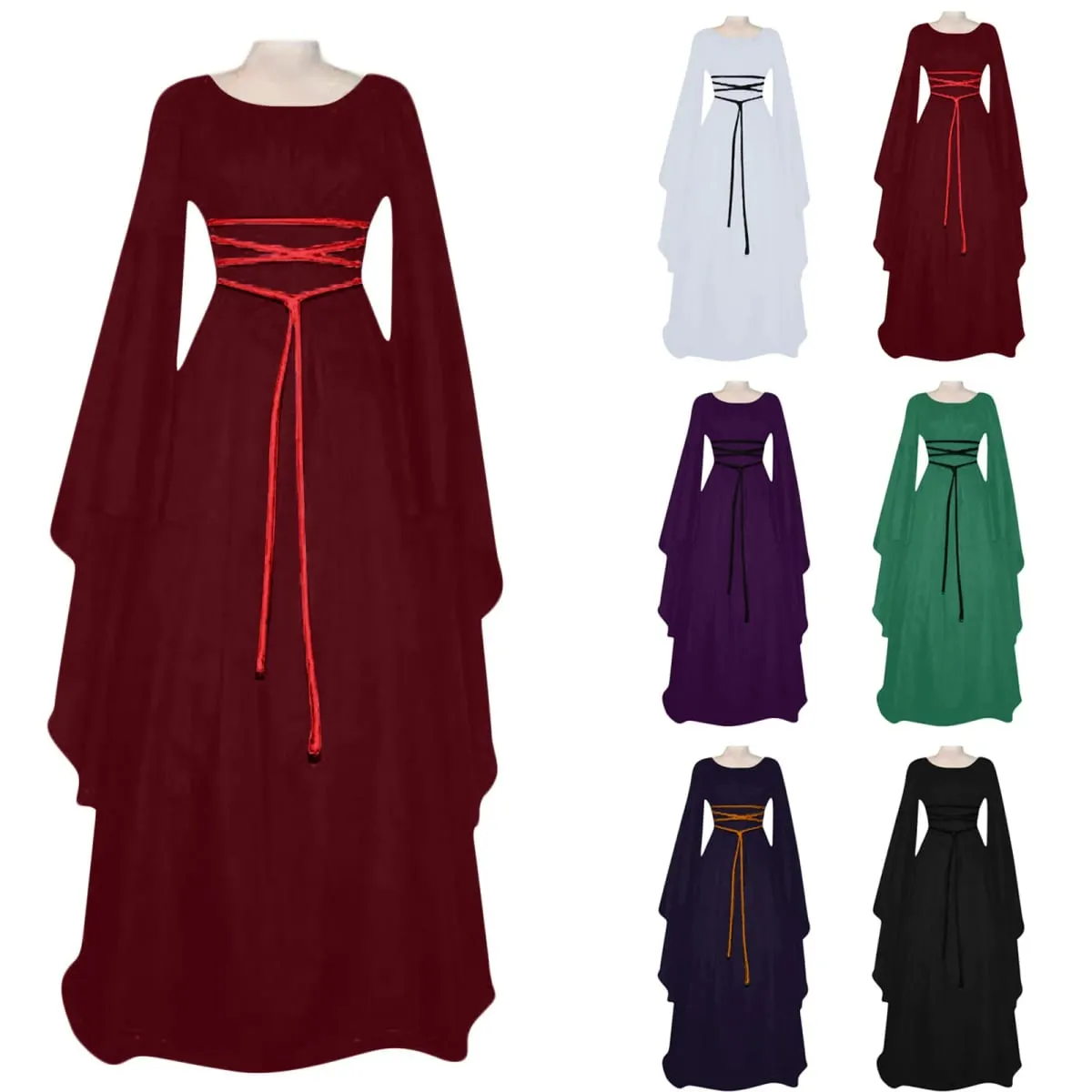 Abiti da donna Costume cosplay medievale vintage Fantasma Strega Vampiro Abito gotico Abito da festa in maschera di Natale di Halloween — image 3