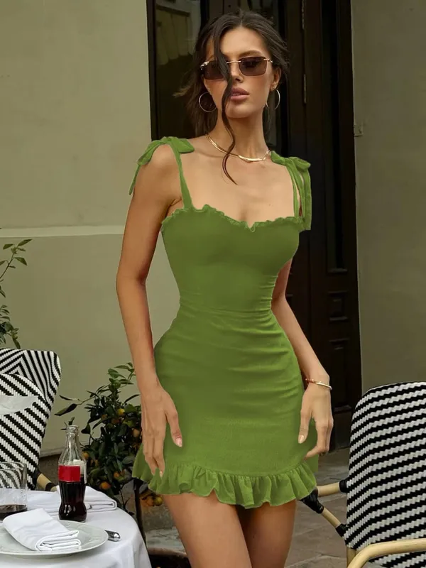Hugcitar Elegant Solid Slips Ruffles Backless Bandage patchwork Σέξι λεπτό μίνι φόρεμα καλοκαιρινά γυναικεία ρούχα Πάρτι Beach Festival — image 14