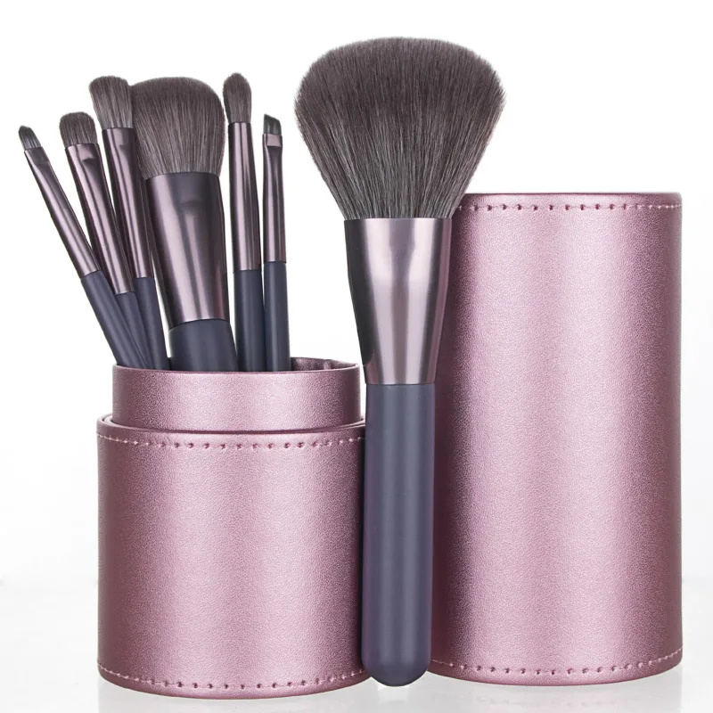 Draagbare 7-delige complete make-upborstels met PU-opbergemmer Foundation Highlight Wenkbrauw Cosmetische kit voor beginners