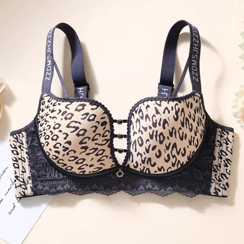 Plus Size Dünner, kabelloser Minimizer-BH mit Leopardenmuster, Anti-Sagging-Komfort-Dessous für Frauen mit großer Oberweite — image 8