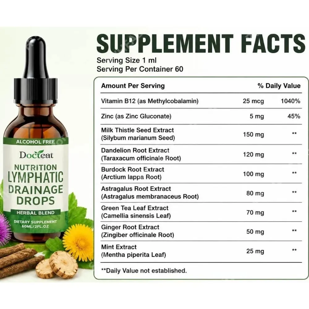 Lymphatic Drainage Drops Alcohol-Free Blend Supports Lymphatic Balance and Vitality with Vitamin B12 and Zinc 60 Ml — image 5