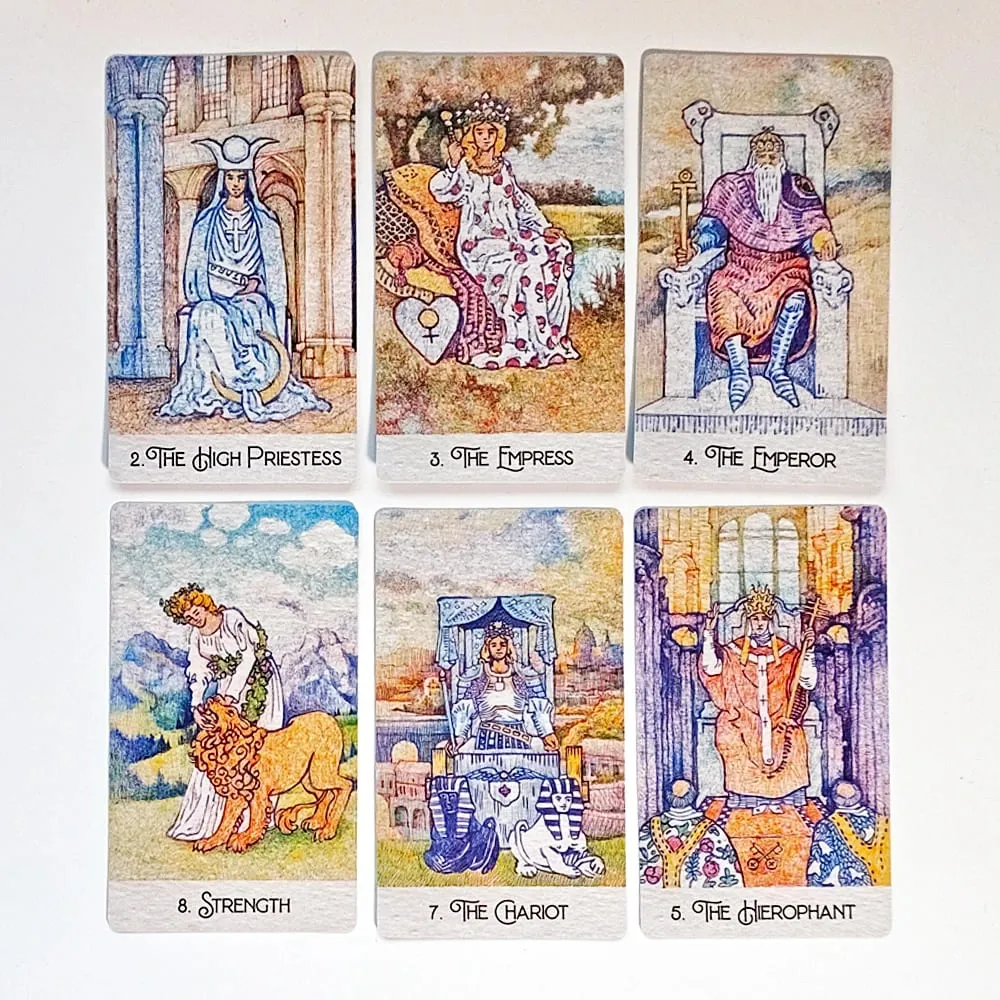 พิมพ์บน 350GSM การ์ดนูนคู่ 12*7 ซม.ค้นพบคลาสสิก Tarot Deck 78 Pcs ไพ่ทาโรต์วาดด้วยปากกา