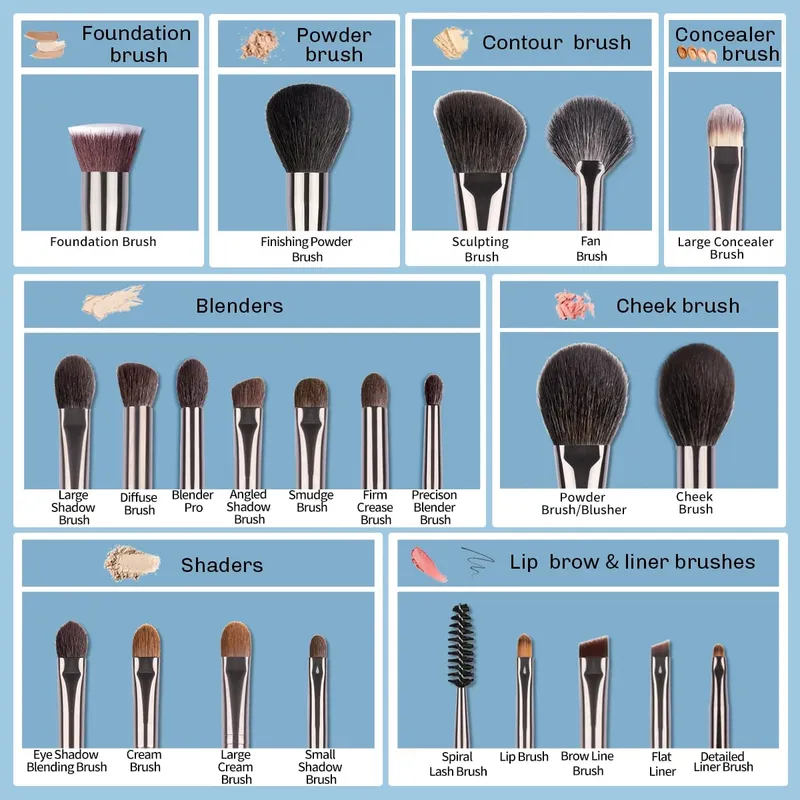 OVW Makeup Brushes Set 24pcs Natural Goat Hair Powder Foundation Contour Blending Eyeshadow Eyeliner Makeup Tools maquillaje — image 4