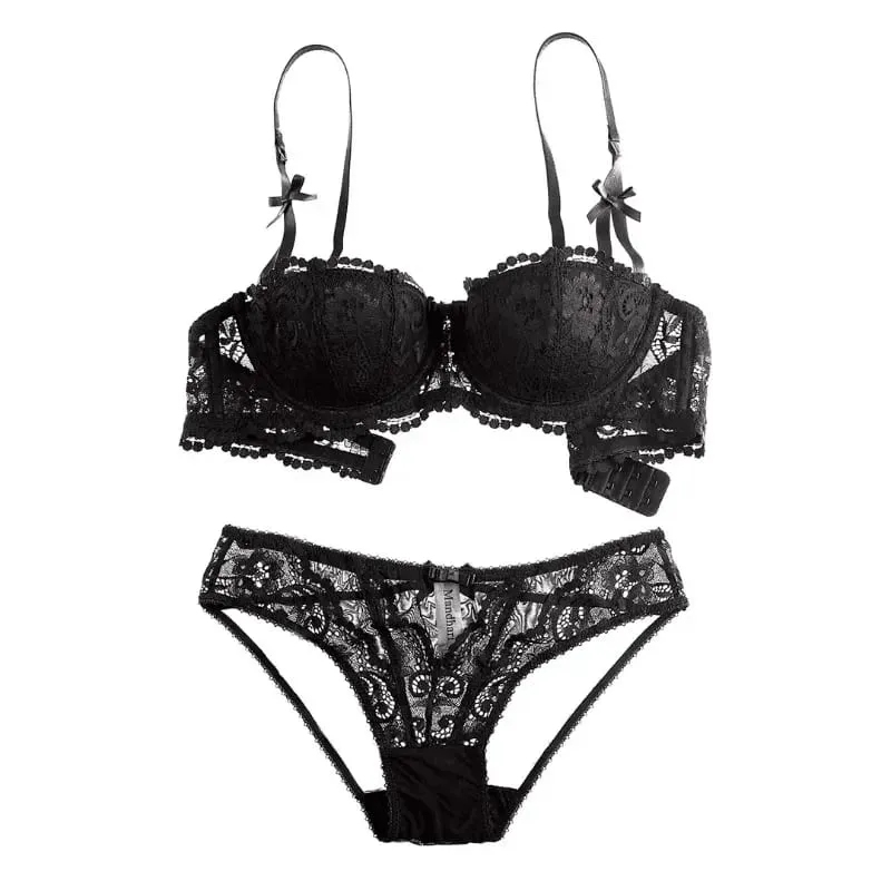 Set reggiseno di pizzo natalizio - Bralette velata nera e rossa Mezza coppa ultra sottile Puro desiderio Look Tushy intimo Lingerie per feste di Natale — image 5