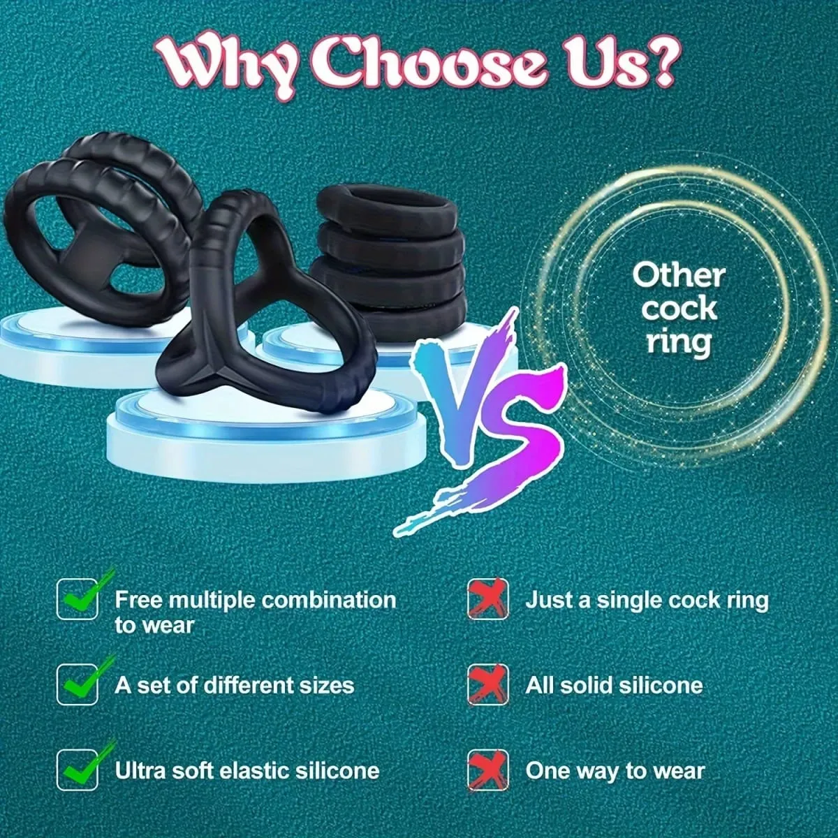 Gà Trống Nhẫn Silicone Bóng Miếng Dán Trì Hoãn Xuất Tinh TPE Dương Vật Nhẫn Cho Nam Đồ Chơi Tình Dục Có Thể Điều Chỉnh Tinh Dịch Vòng Khóa SM Dương Vật tay Áo — image 5