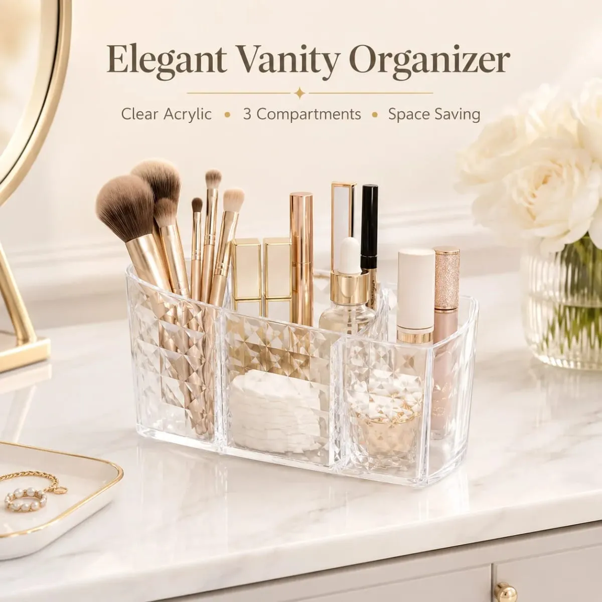 Layered Cosmetic Display Box Desktop Organizer med fack för sminkborstar och kosmetika för smycken — image 2