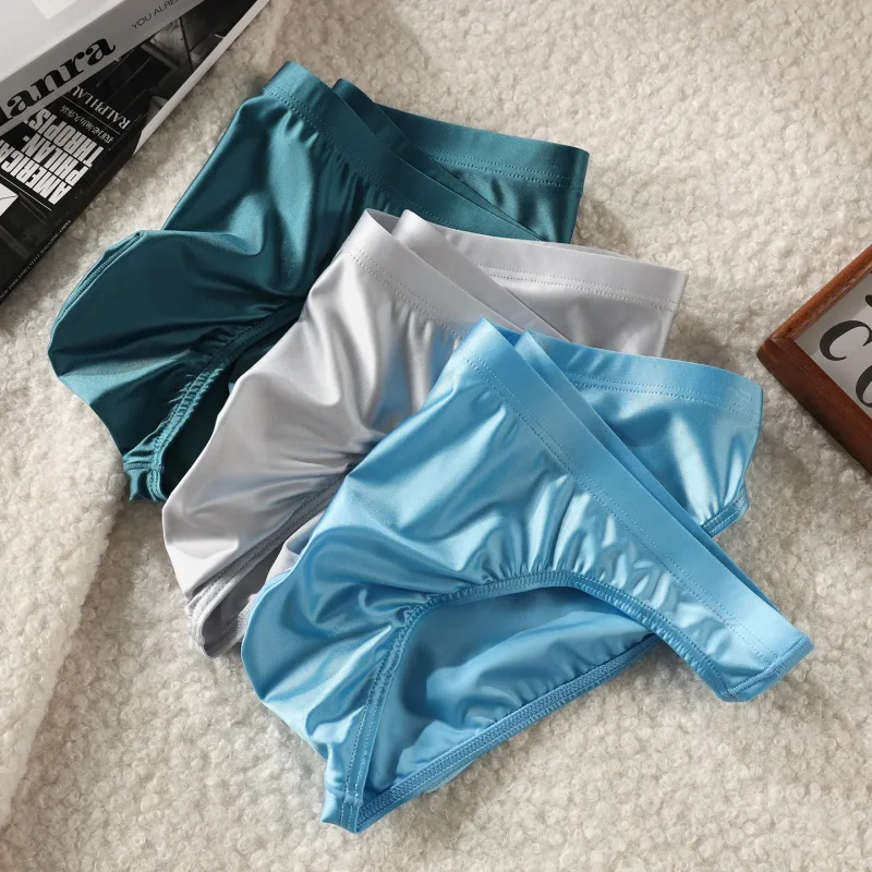 3pcs Men's Ice Silk Briefs Underwear U Pouch Low Waist Ropa Interior Hombre Bikini Mens Slips Cuecas Sissy Panties for Male — image 4