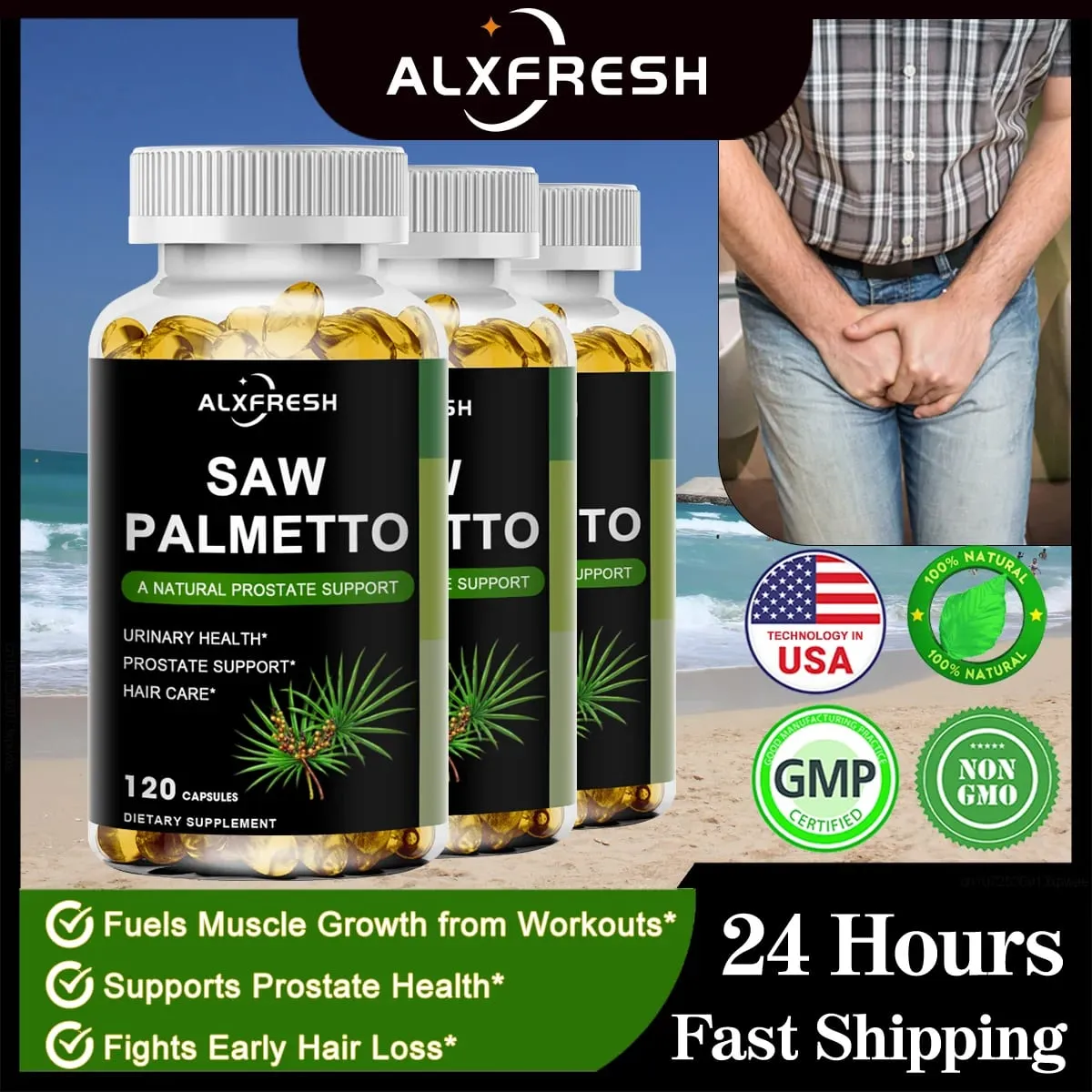 Alxfresh Saw Palmetto understøtter antioxidantfunktion prostatafunktion og urinvejssundhed for at støtte mænds sundhed hårvækst — image 1
