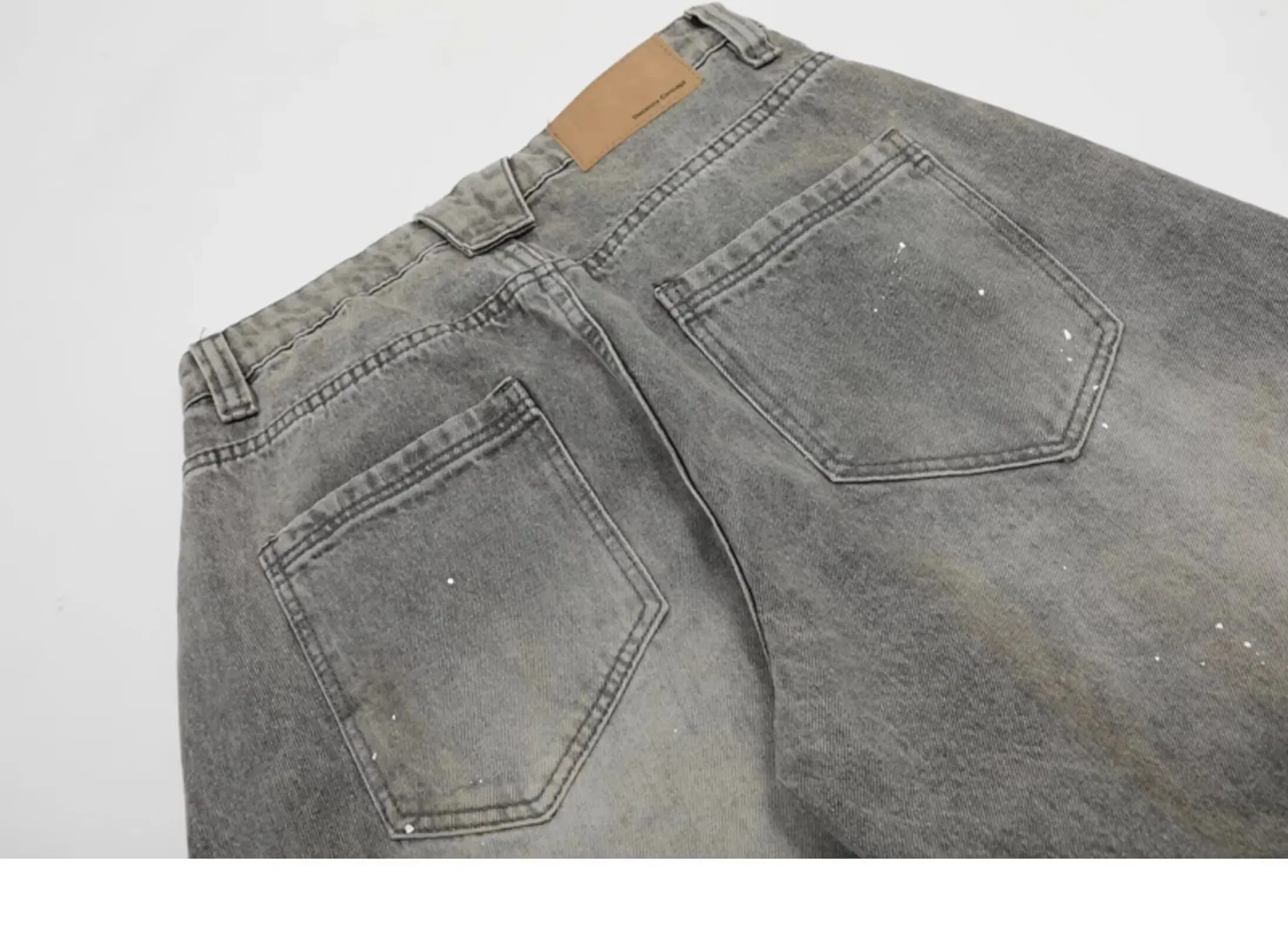 Spring and Autumn Retro Washed Vintage Grey Splash Ink Curved Knife Jeans for Men and Women Trendy Brand American Street Loose P — image 7