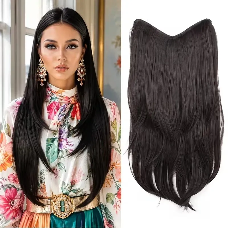 Extension capillaire synthétique multicouche longue et lisse de 22 pouces, postiche en Fiber de Style BB Clip pour femmes, usage quotidien, confiante et élégante — image 12
