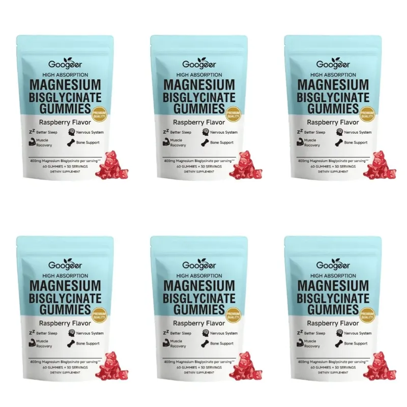 Gomas de bisglicinato de magnésio 400 mg sabor framboesa apoia a saúde óssea e função muscular suplemento dietético para adultos 60 contagem