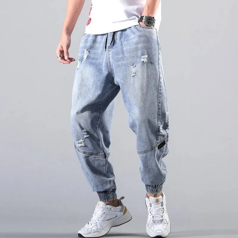 Jean élastique de rue pour hommes, pantalon Cargo en Denim, couleur unie, multi-poches, décontracté, taille moyenne, tenue quotidienne, jogging — image 5