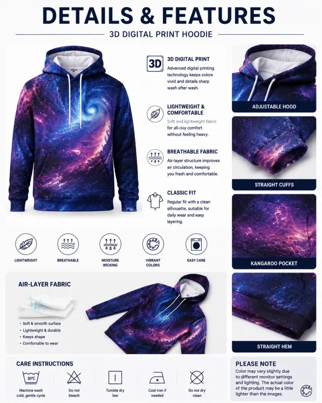 Men's Eagle 3D Printed Hoodie, Lightning Storm Eagle Graphic Sweatshirt, All Over Print Long Sleeve Pullover Streetwear — image 8