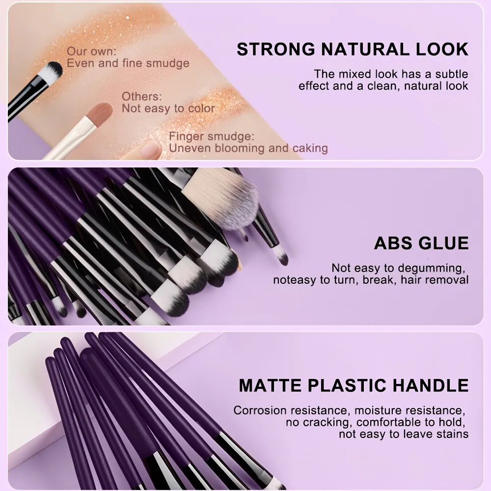 Conjunto de pincéis de maquiagem para os olhos, 20 peças, portátil, macio, ferramentas de beleza, base, sombra, delineador, multifuncional, iniciante — image 3