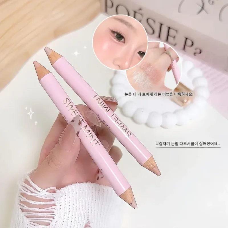 Bâton de ver à soie couché à double extrémité, stylo éclaircissant nacré scintillant pour les yeux, Champagne or pêche rose, maquillage naturel pour les yeux, cosmétique — image 7