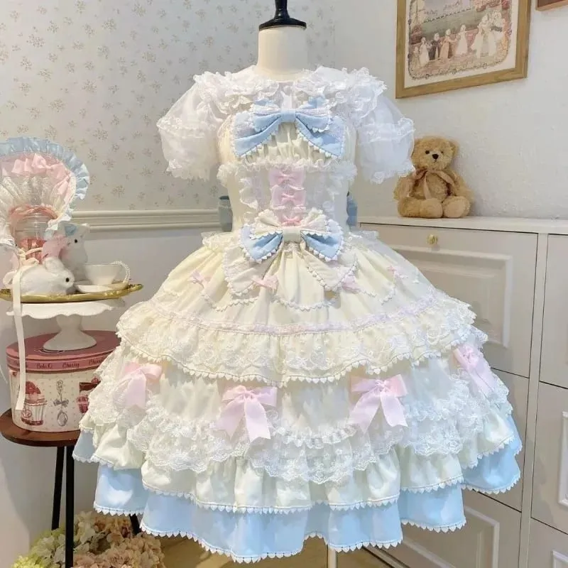 Robe à bretelles Lolita Jks Y2K pour femmes, couleur unie, à volants, nœud en dentelle, Patchwork, princesse Kawaii, robe de bal, longueur aux genoux, fête élégante — image 4