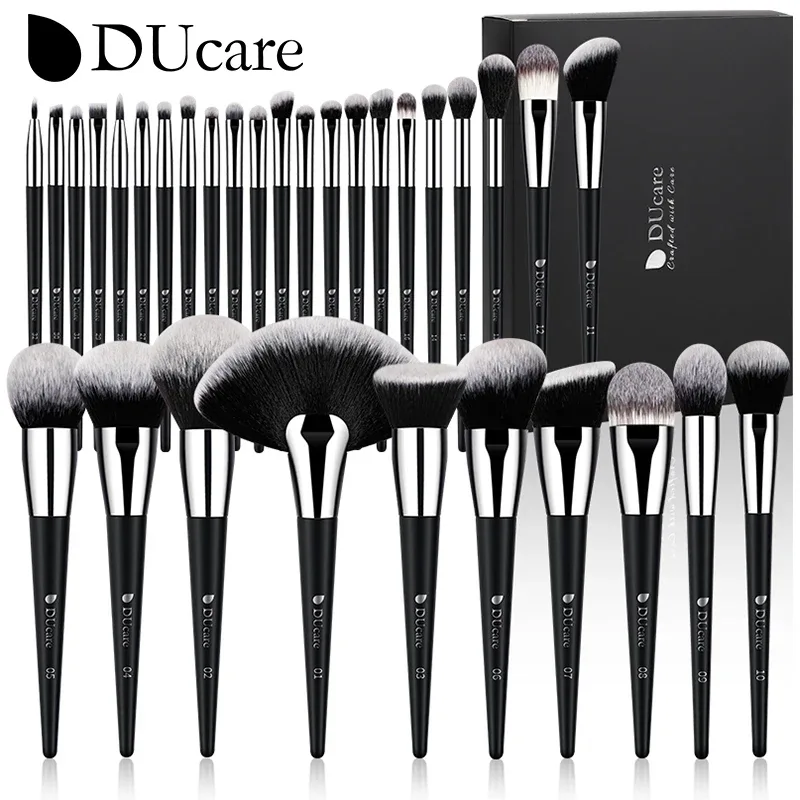 DUcare Kuas Rias Hitam Kuas Rias Profesional Eyeshadow Foundation Bedak Rambut Sintetis Lembut Kuas Rias Brochas Maquillaje
