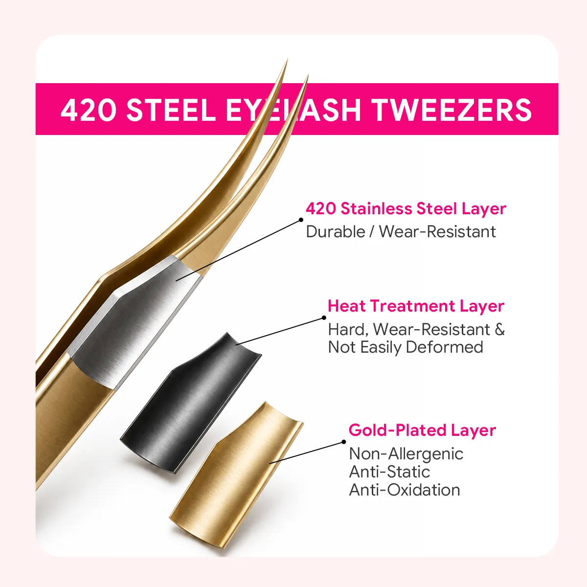 Applicateur de cils de précision, pincettes pour extensions de cils, cluster de faux-cils, outil de maquillage de Salon en acier inoxydable — image 5